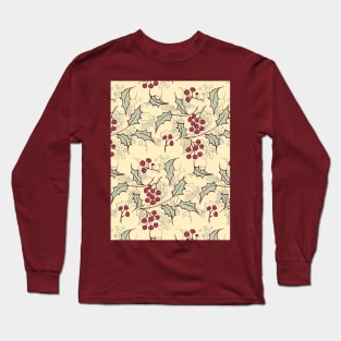 Holly berry Christmas pattern design Long Sleeve T-Shirt